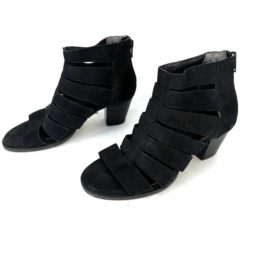 Vionic Heels Womens 6 Black Leather Harlow Gladiator Orthothic Bootie Shoes